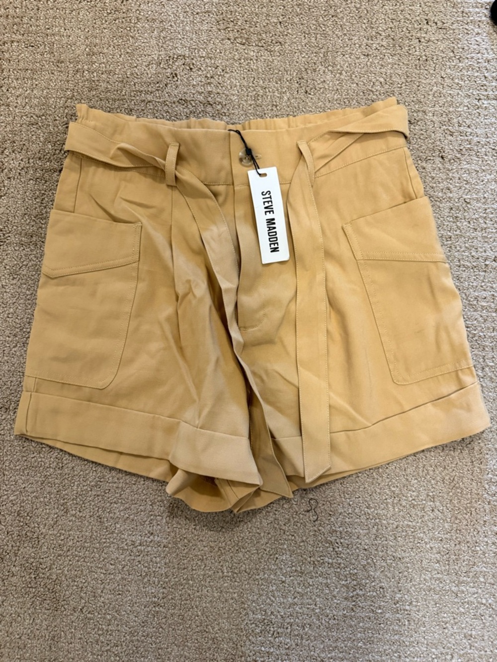 Steve Madden Camel Utility High-Waist Belted Shorts